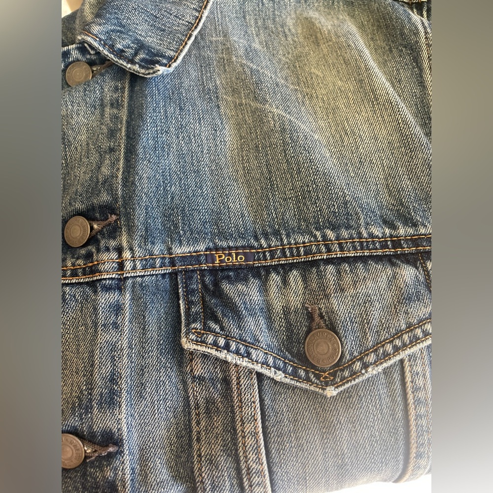Polo Ralph Lauren Denim Trucker Jacket w/American Flag on Sleeve-Size XL